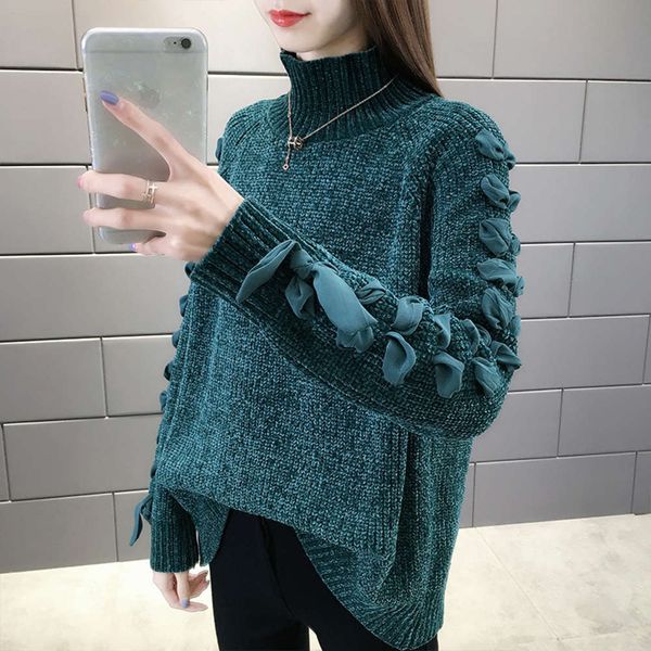 

high collar women's pullover loose lazy wind 2021 new net red thick line sweater thickened base coat, White;black