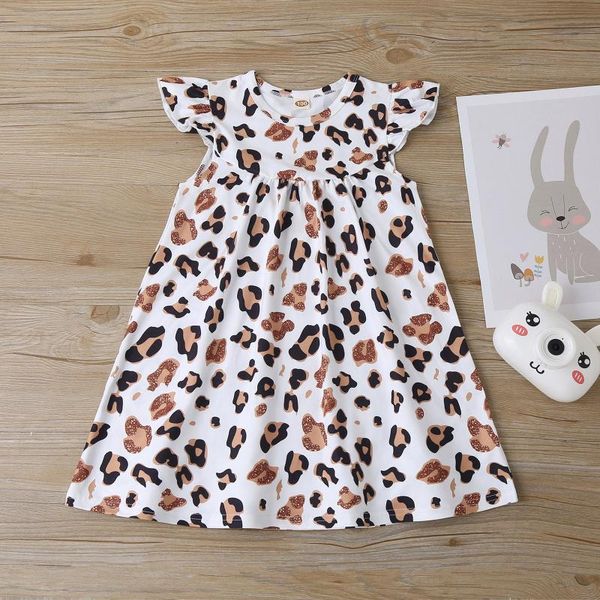 

2021 girls dresses leopard print sleeve girl dress summer style children clothing dresses vestido dress infant girl clothes, Red;yellow