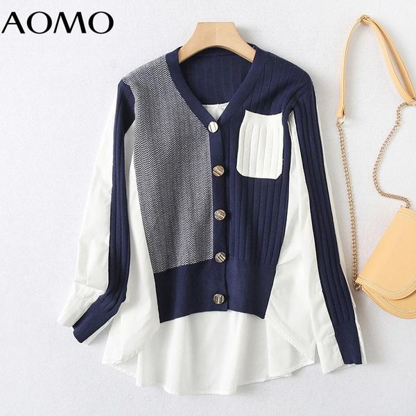 

women's knits & tees aomo women back chiffon patchwork loose cardigan vintage jumper oversized knitted coat yu85a, White