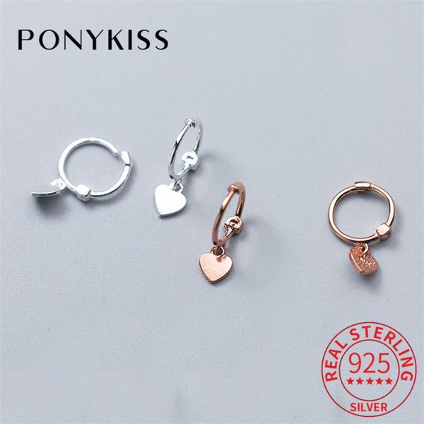 

hoop & huggie ponykiss romantic s925 sterling silver sweet creative heart earrings women fashion anniversary jewelry valentines day gift, Golden;silver