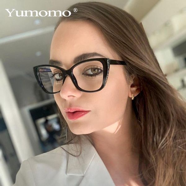 

fashion sunglasses frames anti-blue light square cat eye clear glasses frame for women vintage elegant crystal shiny computer eyeglasses fem, Black