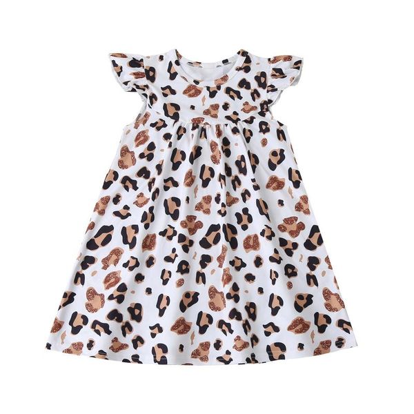 

baby girl dresses summer new sleeveless flying sleeve leopard print princess summer dress bimba dress 2021, Red;yellow