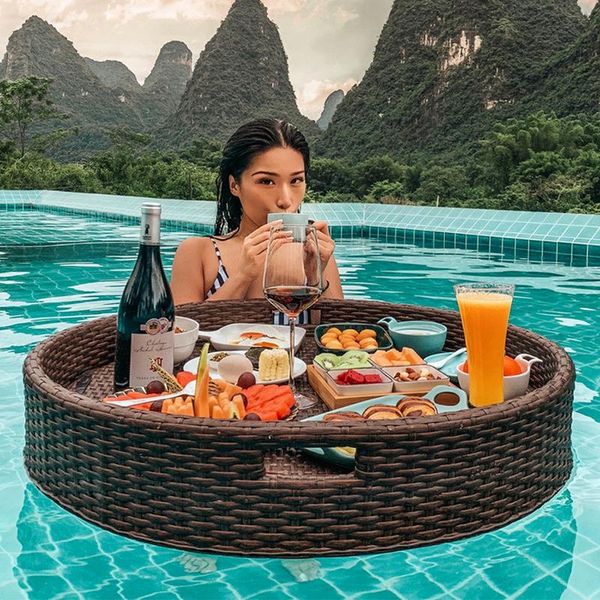 

storage baskets tray nordic fruit plate handmade water swimming accessories pool drink cup stand float party beverage mattresses rattan