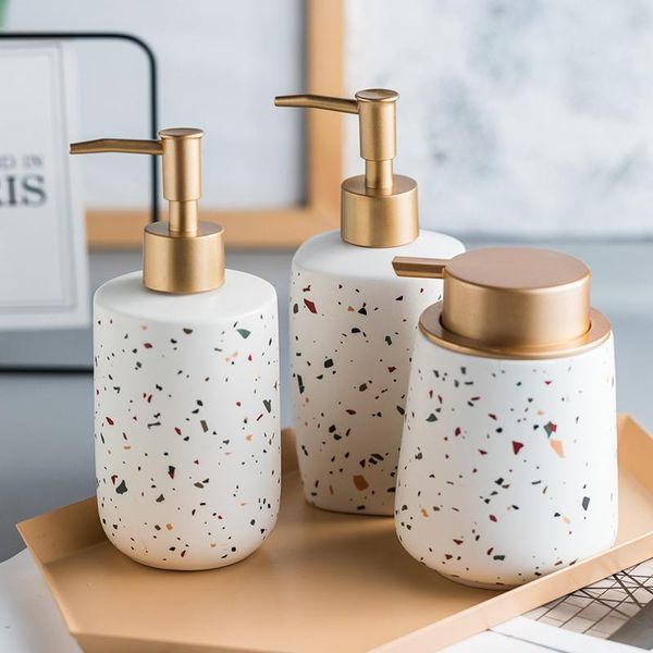 

marble texture ceramic bathroom soap dispenser press pump sub bottle three-piece suit