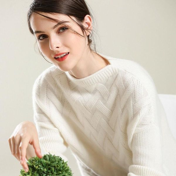 

women's sweaters knitted women warm sweater pullover casual winter 100% cashmere loose wool, White;black