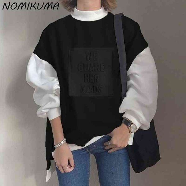 

nomikuma women's long sleeved sweatshirt, plain casual sweater, korean fashion, autumn,, Black