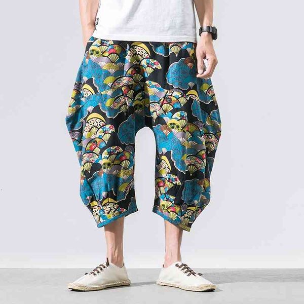 

men's pants summer mens wide leg crotch male casual harem fashion cotton linen men jogging large size m-5xl e4h8, Black