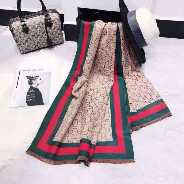 

the new design wind autumn and winter new imitation cashmere brushed double-sided scarf women's letter stripe shield thickened warm sha, Blue;gray