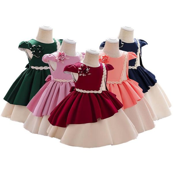 

girl's dresses toddler tutu dress baby girls princess party wedding birthday for kid bow satin cloth child costumes 1-5 years 2021, Red;yellow