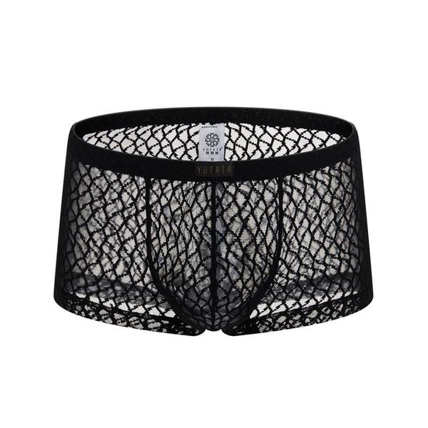 

underpants breathing dunne boxer men mesh transparent see through u-convexe underwear lingerie homo slijtage broek, Black;white