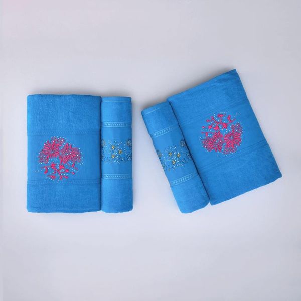 

towel 4 part embroideried turquoise baths set