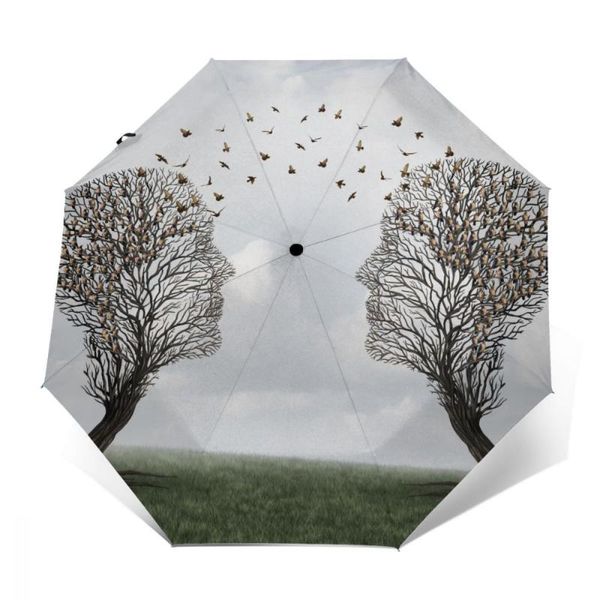 

umbrellas automatic umbrella rain women three-folding amazing human face tree windproof female waterproof parasol