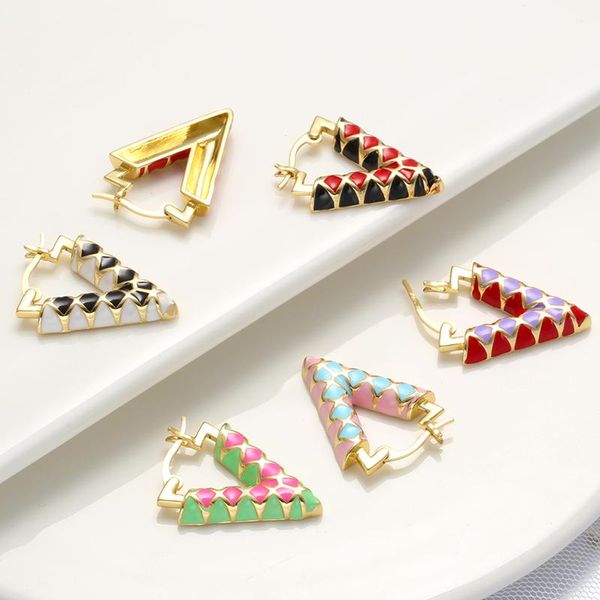 

hoop & huggie hecheng,big enamel v shape earrings,geometric triangle neon jewelry,hoop gold color, Golden;silver