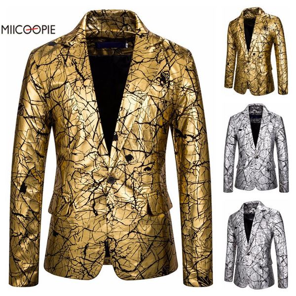 

men's suits & blazers high end button suit gold stamping crack print dress performance stage singer slim wedding, White;black