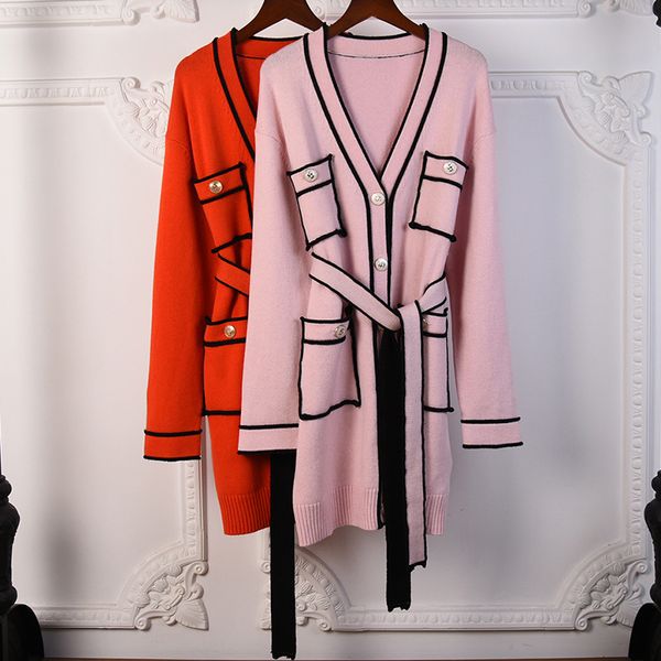 

women's sweaters spring autumn fashion wool belt knitted overcoat elegant v-neck cashmere cardigans c731 k8q2, White;black