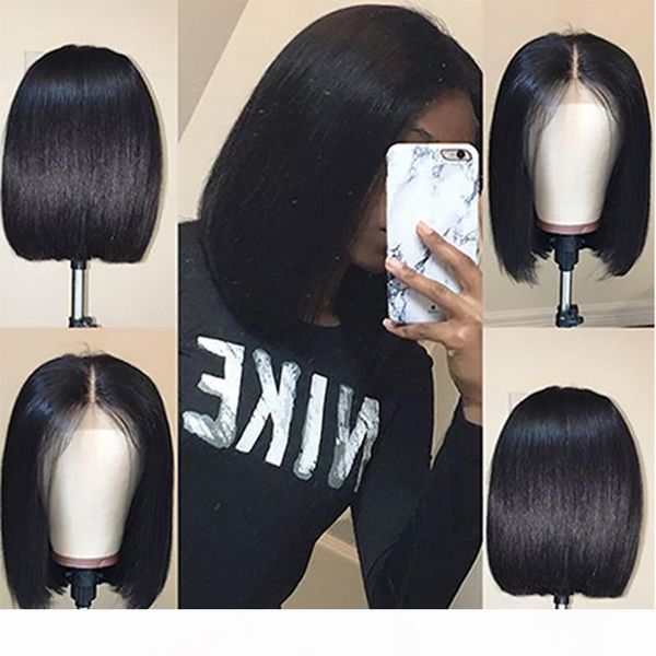 

short lace front human hair bob wigs for black women straight brazilian virgin hair swiss lace wigs natural hairline pre plucked, Black;brown