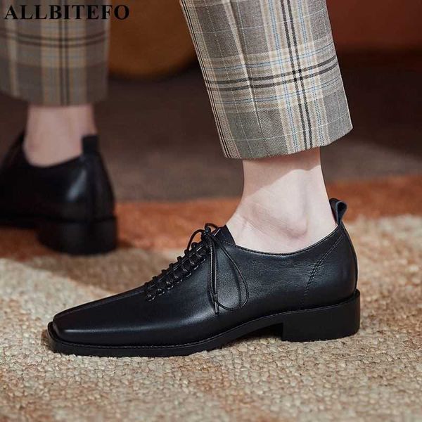 

allbitefo square toe comfortable soft genuine leather women heels shoes fashion casual high heel shoes high heels walking shoes 210611, Black