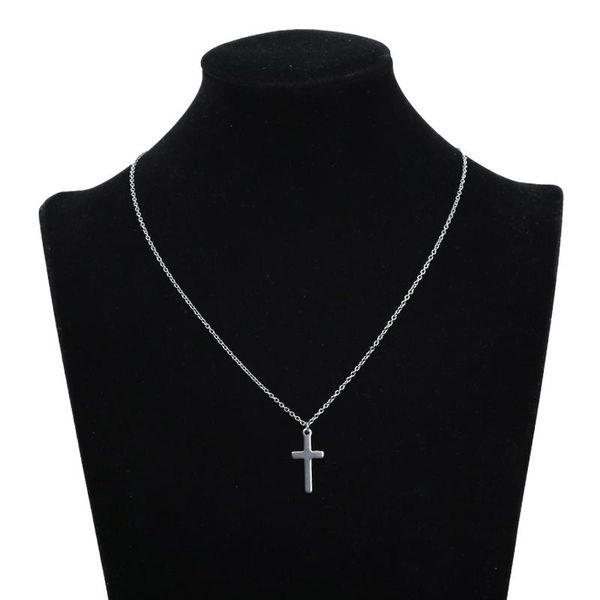 

pendant necklaces stainless steel gothic cross moon necklace for women 2021 fashion chain choker on egirl aesthetic jewelry, Silver