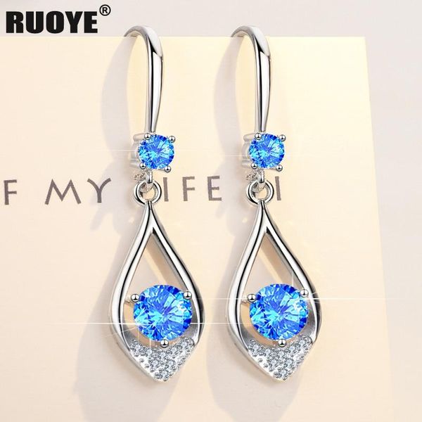 

dangle & chandelier 925 sterling silver drop earrings blue pink crystal long fashion jewelry 2021