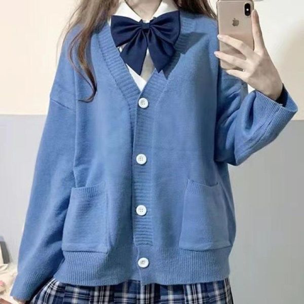 

women's knits & tees casual cardigan sweater women solid winter loose knitted preppy sweet knitwear long sleeve pull femme, White