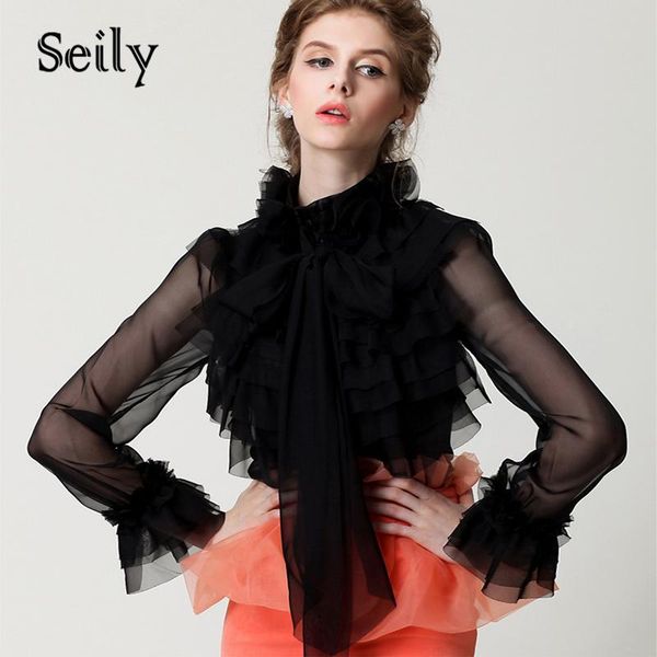 

women's blouses & shirts vintage womens backless chiffon long see through butterfly sleeve blouse with ruffles elegant ladies office ol, White