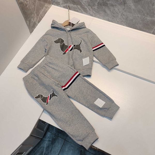 

designer kids gray hoodies + pants sets cartoon dog childrens autumn round neck tracksuit clothing long sleeve trousers set girls sports, White
