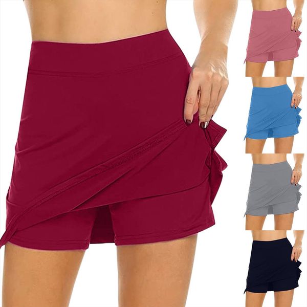 

running shorts high waist women skirt mesh double layer print patchwork fitness sports short, Black