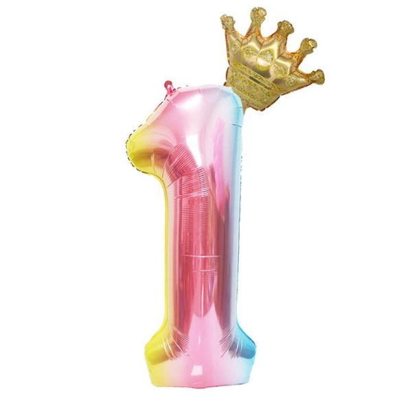 

new 1pc 40 inch rainbow number balloons with gold crown party foil balloon birthday party decorations kids 0-9 digit ball