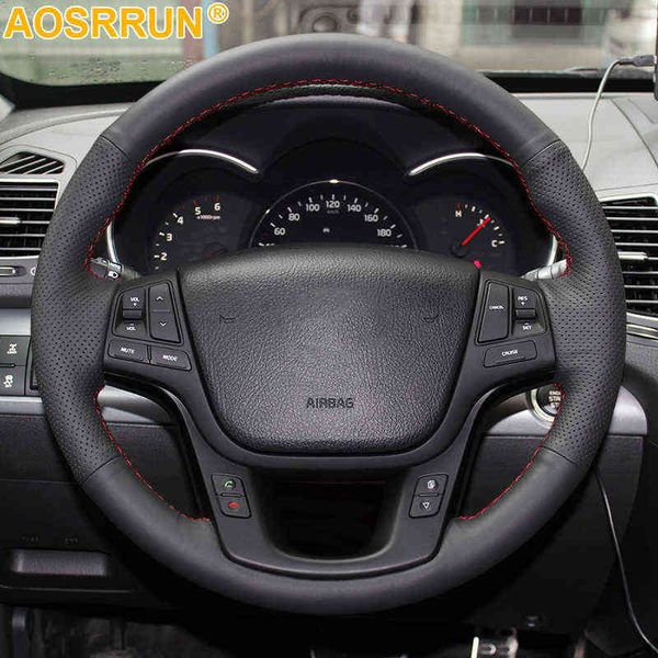 Aosrrun Schwarz Leder Handgestickte Auto Lenkrad Abdeckung Für Kia Sorento 2009 2014 2012 2013 2010 2011 Auto Zubehör J220808