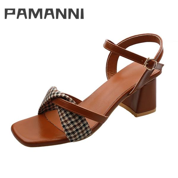 

sandals pamanni ladies european anckle buckle strap sandal heels open toe elegant breathable office lady block heel shoes, Black