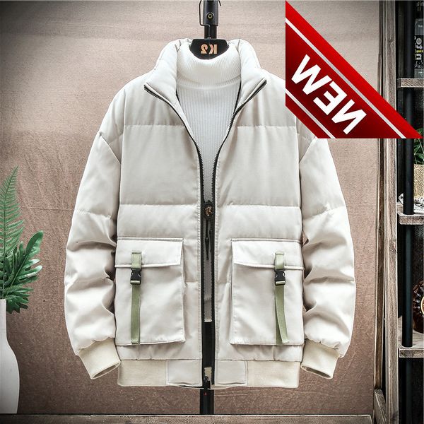 

men autumn winter white duck down jacket thick warm casual ultralight loose puffer stand collar windproof male coat plus size, Black