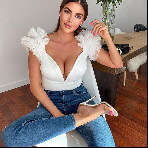 

women deep v neck lace fashion jumpsuit women solid fashion sleeveless sxey bodysuits drop shipping good quality, Black;white