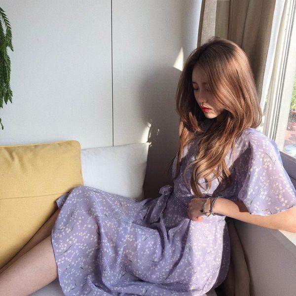 

casual dresses plus size summer dress girls boho party chiffon female vintage purple print short sleeve women robe vestido, Black;gray