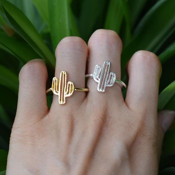 

cluster rings 12pcs desert cactus tree adjustable finger female fashion jewelry accessories, Golden;silver
