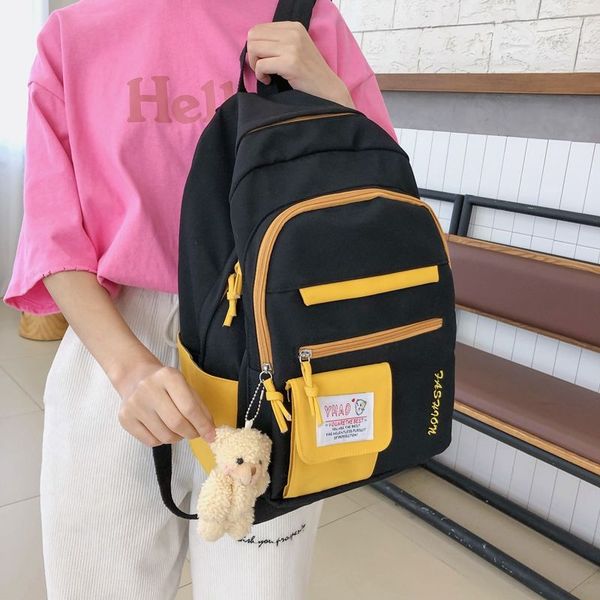 

fashion panelled girls school bag for teenage junior high school student backpack women bookbags nylon patchwork large capacity