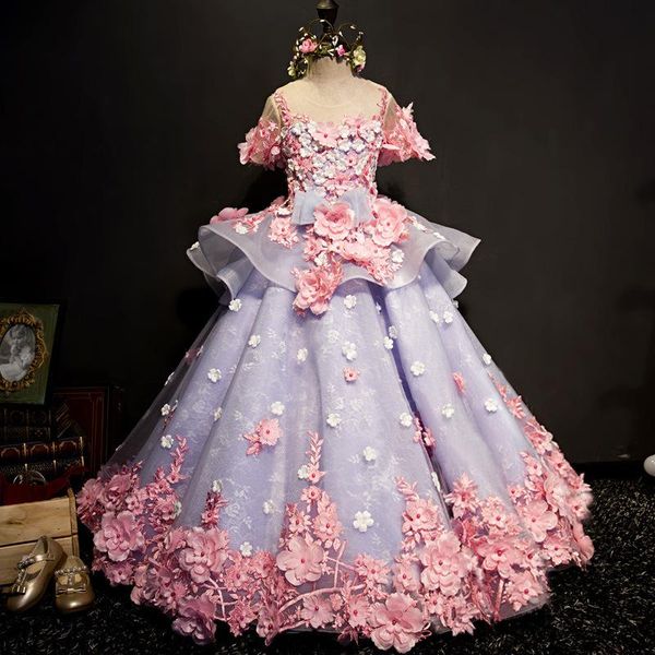 

girl's dresses luxury princess dress baby girls 3d petals appliques fairy kids performance costume brithday party pageant gowns, Red;yellow