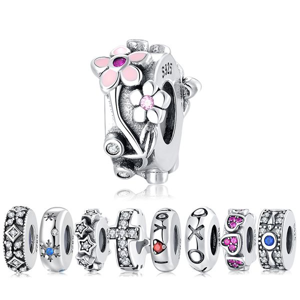 

new 925 sterling silver beautiful 9 styles spacer ser beads fit original european charm bracelet bangles jewelry making q0531, Black