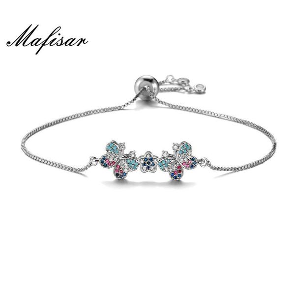 

charm bracelets mafisar 2021 fashion women zirconia bracelet colourful cz pave setting butterfly for wedding jewelry gift, Golden;silver