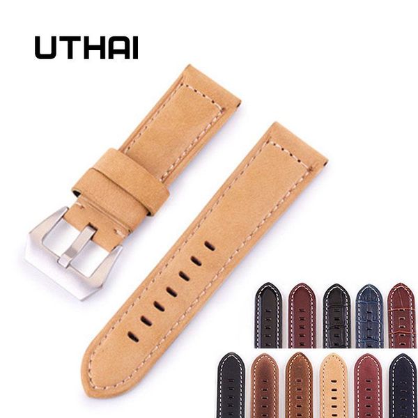 

watch bands uthai z17 watchbands 20mm 22mm 24mm 26mm high-end retro calf leather band strap with genuine straps, Black;brown