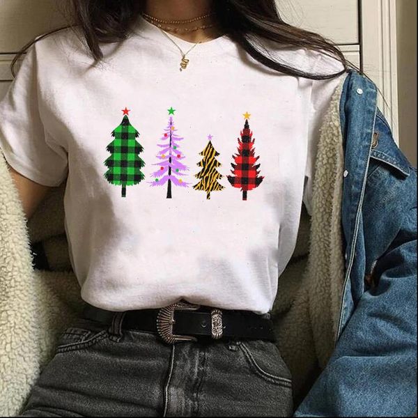 

fashion cartoon new year merry christmas women female short sleeve t shirt graphic lady casual cotton t shirt, White