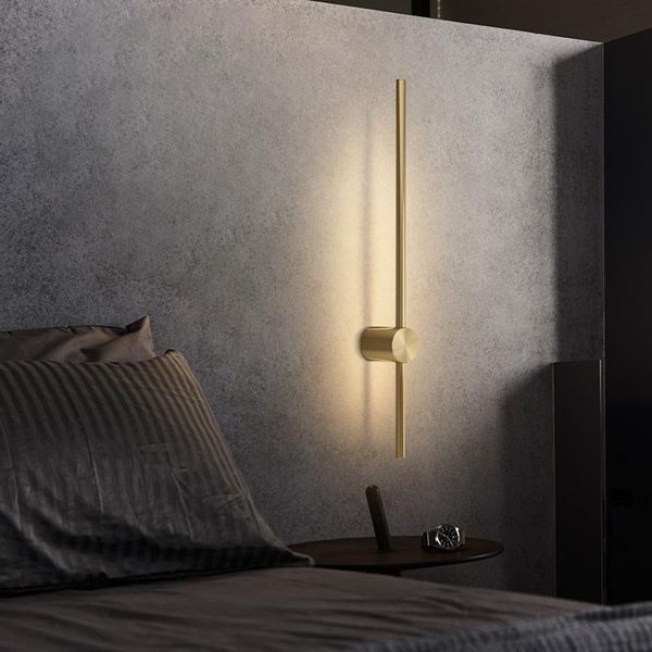 

modern simple led wall lamp bedroom bedside foyer corridor aisle living room golden strip sconce luxury brass lighting fixture