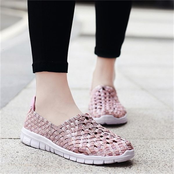 

2021 new women casual fashion flats woven women's breathable hollow vulcanized sneakers plus size ladies walking shoes vfw2, Black