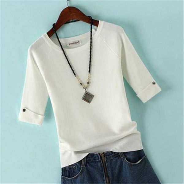 

women's sweaters 2021 autumn casual tees shirt ladies round neck slim winter bottoming plus size pullover sweater ice cotton knit wome, White;black