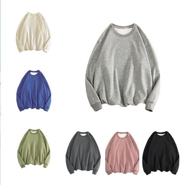 

men's hoodies & sweatshirts autumn pullover solid color long sleeve o neck casual hoodless loose bottoming shirt fashion streetwear, Black