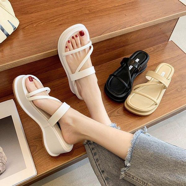 

slippers house platform shoes slides low on a wedge slipers women fashion summer 2021 luxury rubber basic hoof heels pu rome, Black
