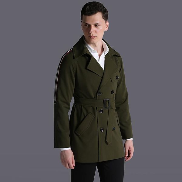 

men's trench coats mens male luxury fahion ribbon decoration army green men windbreaker plus size 6xl spring and autumn jackets, Tan;black