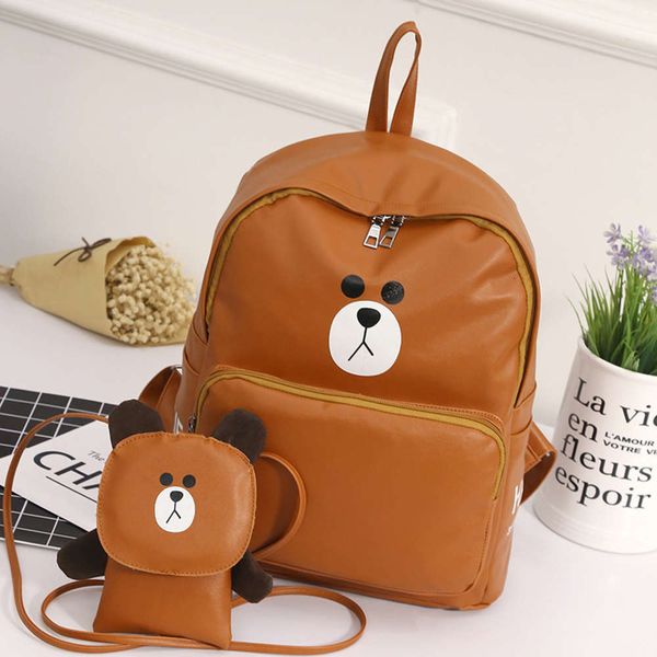

hbp fashion 2021 korean cute bear pu leather backpack for women