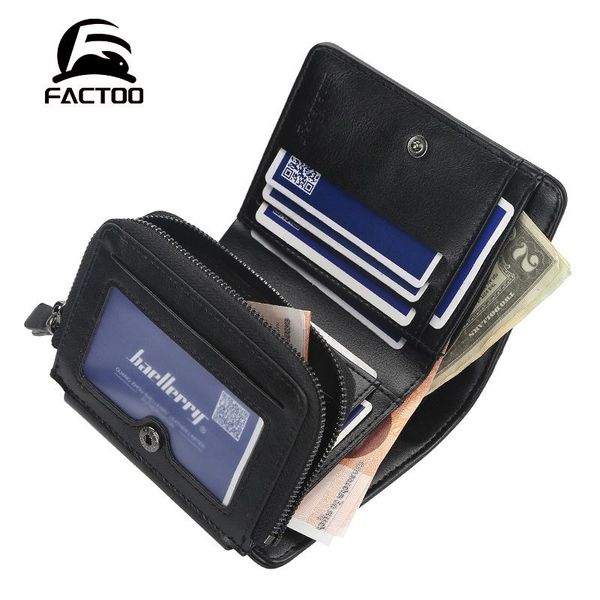 

factoo wallet men's short zipper buckle coin purse super large capacity multi-card slot tri-fold fashion thin small business bag, Red;black