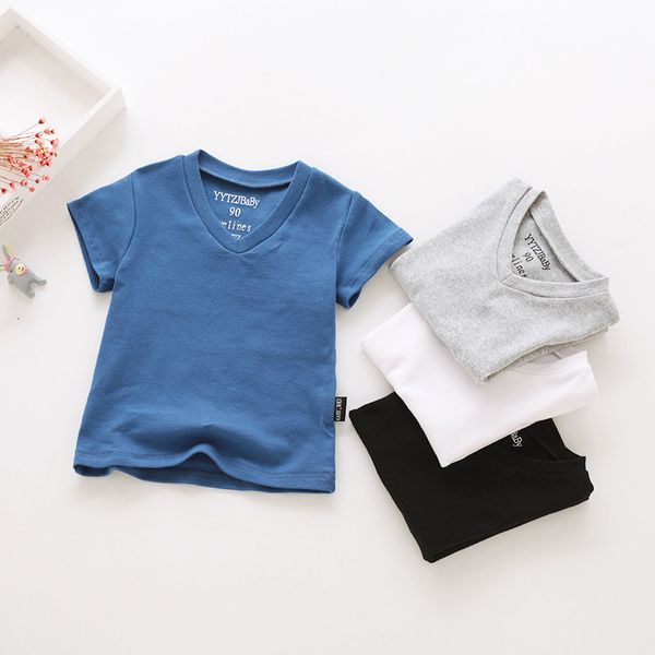 

boys 2020 summer and versatile girls' short sleeve base shirt solid color children's t-shirt, Black;white