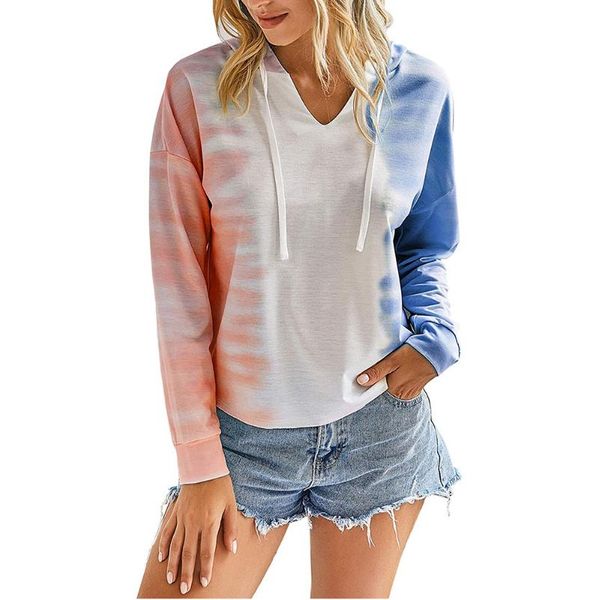 

women's hoodies & sweatshirts fashion tie dye hooded sweatshirt women casual v neck pullover autumn winter long sleeve loose drawstrin, Black